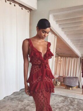 For Love & Lemons Berry Dot Dotty Midi Dress NWT